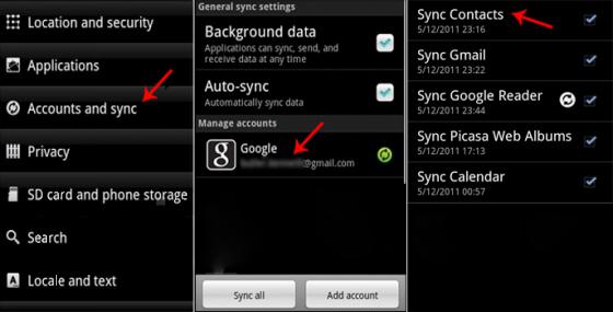 synchroniser les contacts Android Gmail